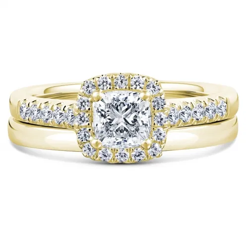 Yellow Gold Cushion Diamond Bridal Set - Yellow Floreana